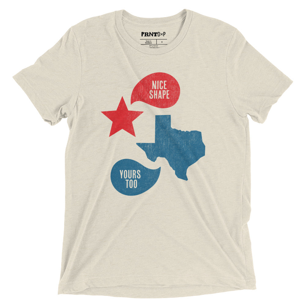 A oatmeal colored graphic t-shirt with Texas artwork inspired by the movie Fandango